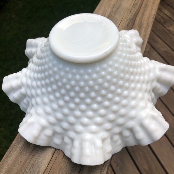 Fenton Milk Glass Hobnail Ruffle Edge Bowl - Picture 3 of 4